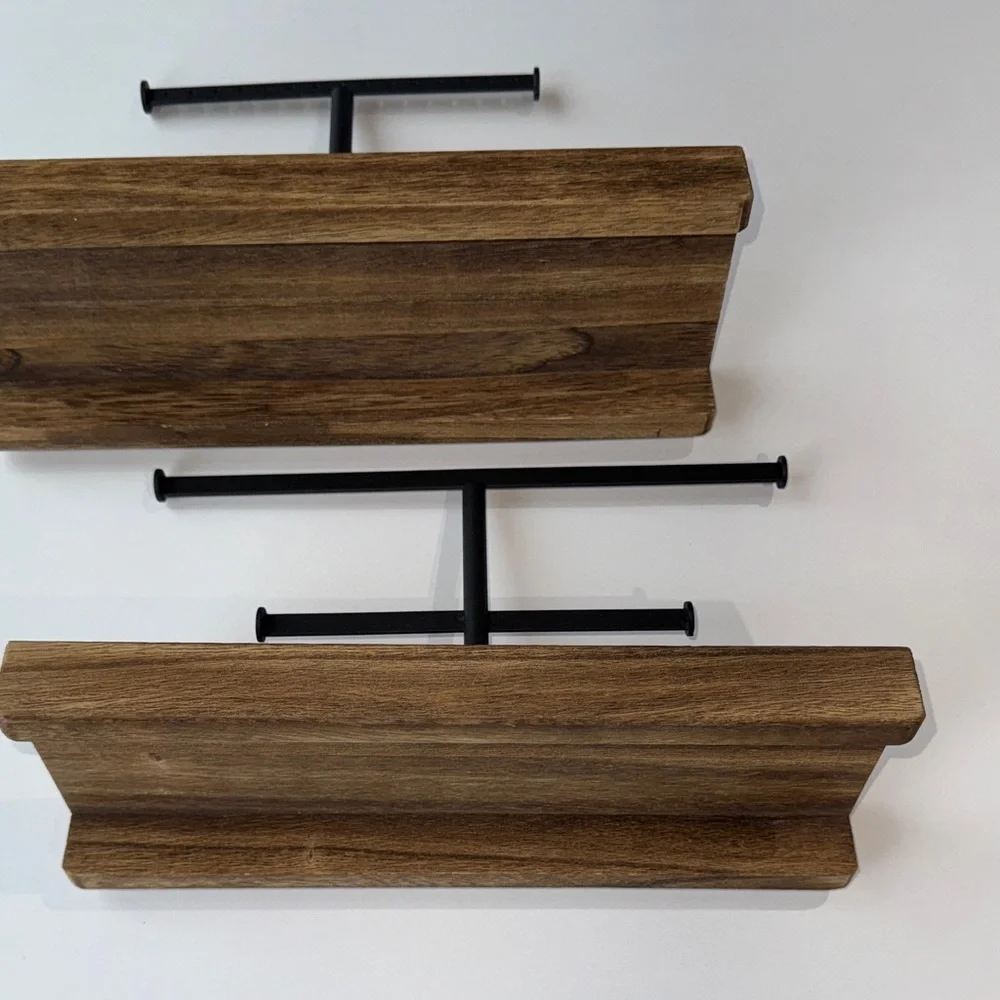 Modern Wood & Metal Wall Mounted Hanging Jewelry Shelves
